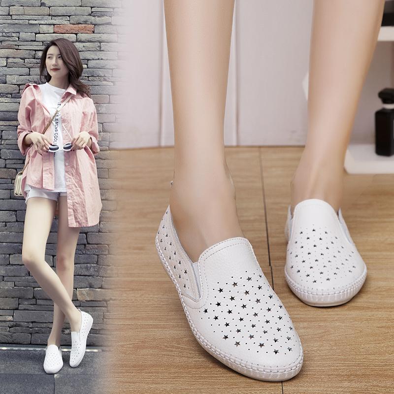 Genuine Leather Women Soft Sole Walking Shoes Girl Student Jooging Sneaker White Black Flats Female Casual Skate Trainers Summer