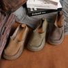 Spring and Autumn new handmade soft leather single shoes women's retro round head flat bottom soft sole ugly cute shoes