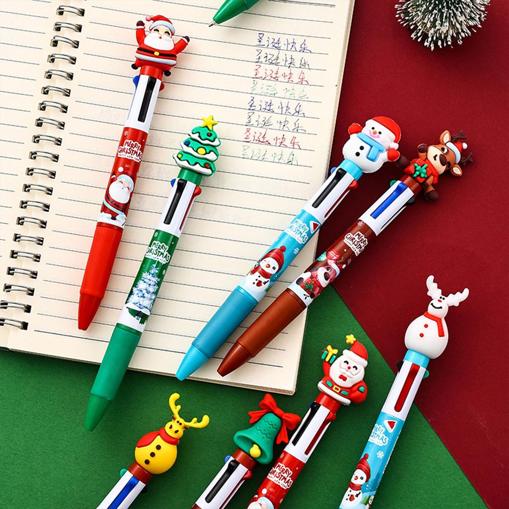 10 Stück Weihnachten Mehrfarbkugelschreiber 4-Farben-in-1 Kugelschreiber Einziehbarer Mehrfarbstift für Studenten zum Notieren