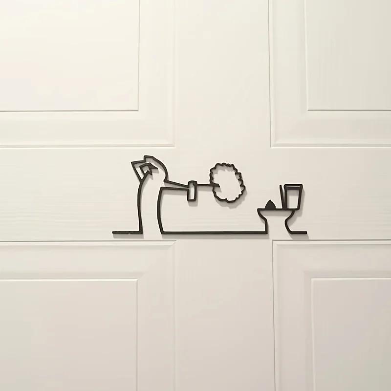

Minimalist 3D Line Art Restroom Sign, Original Humorous Fun Design Restroom Decor Ornament чёрный