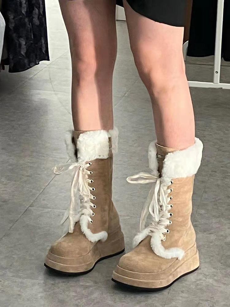 Lace-up Thickened Women Boots Thick-heeled Thick-soled