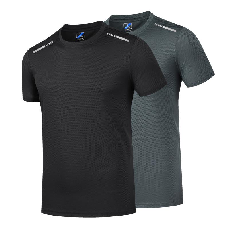 Ice Silk Men's Short Sleeved T-shirt Men's Summer Mesh Youth Breathable T-shirt Sports Quick Drying T-shirt