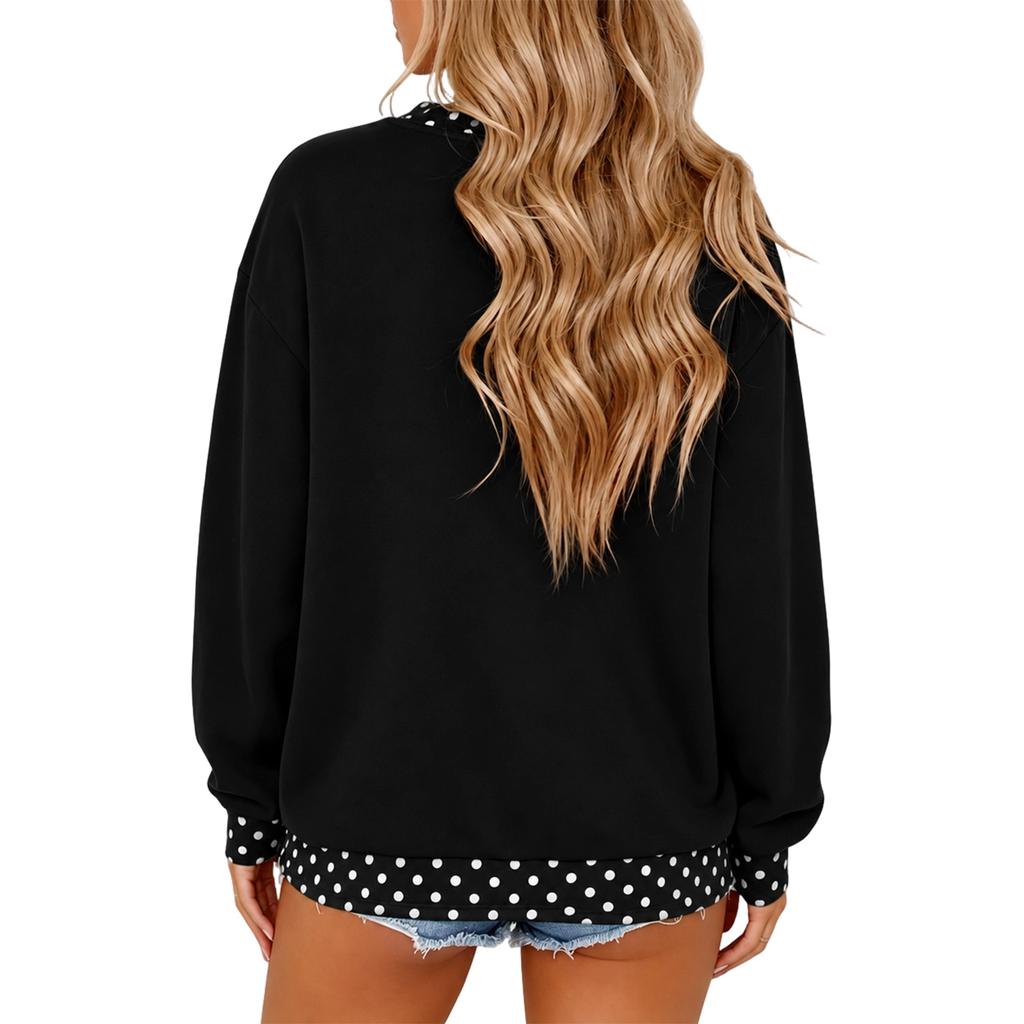 Women's Christmas Sweatshirt Casual Letter Polka Dot Color Block Pullover Top for Holiday
