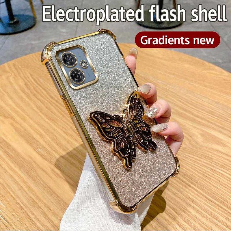 

Роскошный гальванизированный противоударный чехол для телефона с держателем-бабочкой для Motorola Moto G84 G54 G82 5G G52 G71S G10 G20 G30, блестящая мягкая накладка Moto G30 золотой