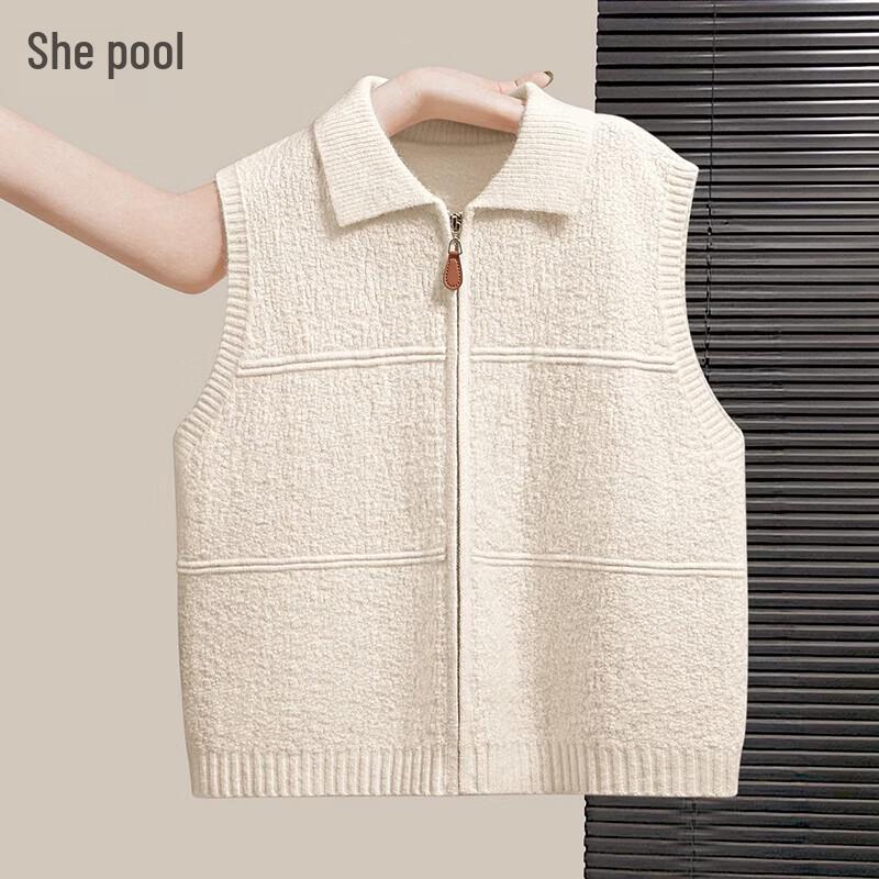 Women s Lapel Zipper Knit Vest One Size