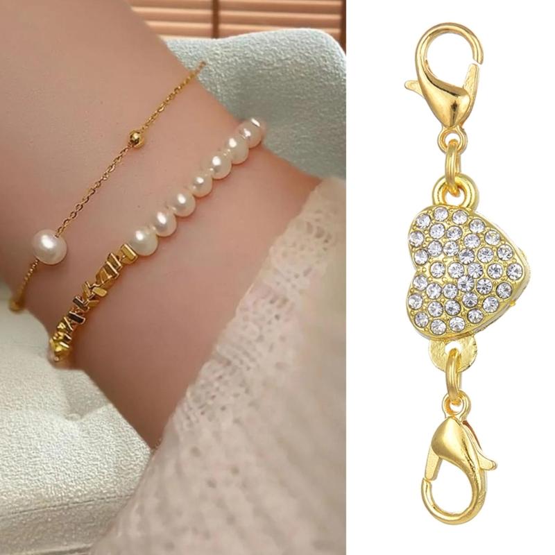 Shimmering Heart Shaped Magnetic Clasp Fastener For Jewelry Making Alloy Construction Rhinestones Necklace Connector