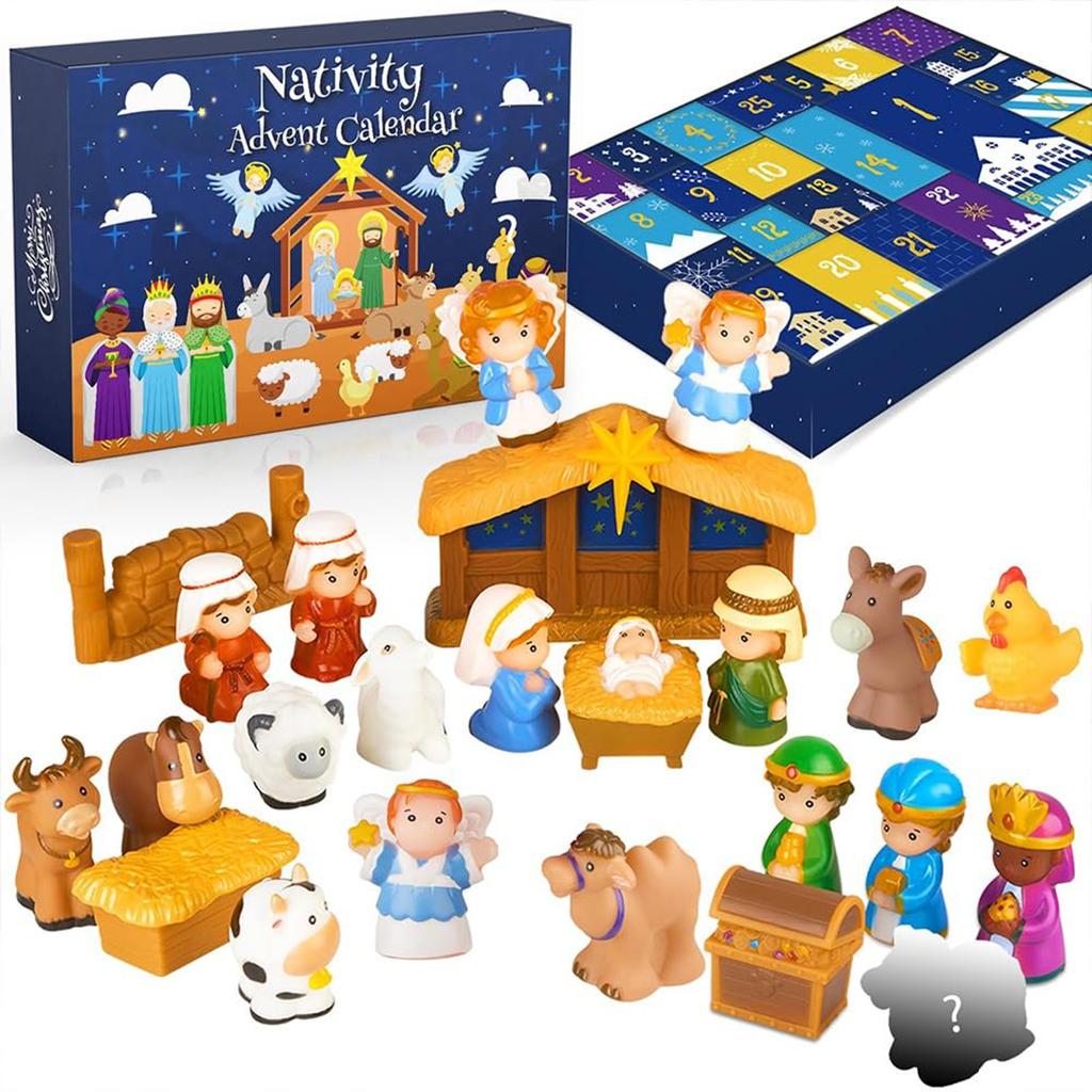 Nativity Advent Calendar, 25PCS Story Nativity Scene Playset, Religious Advent Calendar