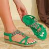 Women's Sandals Bohemian Large Size Flower Rhinestone Sandals Open Toe Beach Sandals