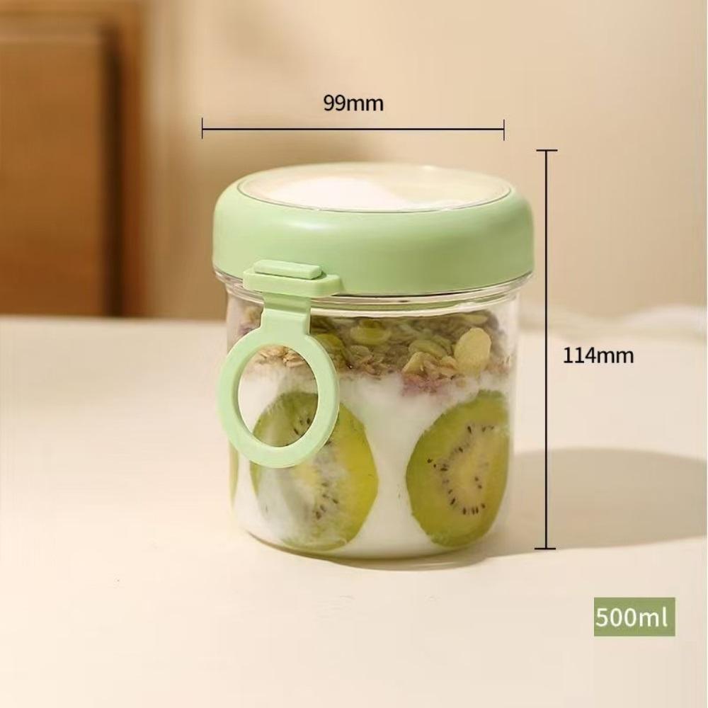 Yogurt Cup Glass Large Mouth Sealed Jar Coffee Mugs Overnight Oats Container With Lid And Spoon Breakfast Oatmeal Cereal Nut зелёный