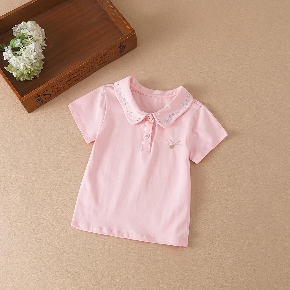 

Сорочка для дівчаток Літня нова дитяча мила сорочка з короткими рукавами для маленької дівчинки, бавовняна вишита сорочка 90 рожевий