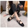 Retro cross-strap flats spring new patent leather red square head shallow mouth Mary Jane shoes