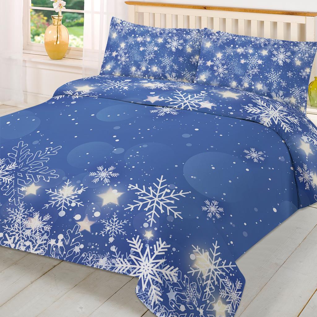 Weihnachts-Schneeflocken Blau 3-teiliges Bettwäsche-Set für Doppelbett Heimtextilien Bettbezug Steppdeckenbezug Kissenbezug