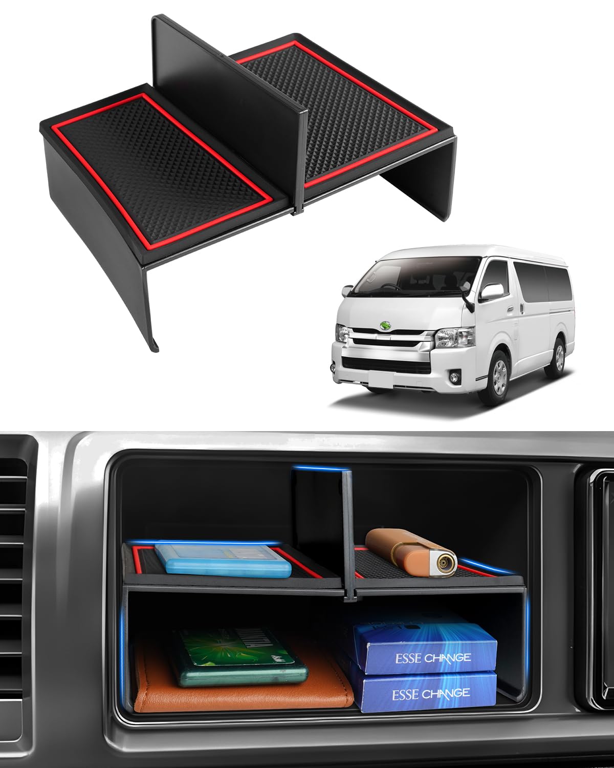

Auto Spec Hiace 200 Series Widebody Разделитель центральной консоли, Многоуровневый разделитель для хранения, Разделитель вещевого ящика консоли, Центральный лоток для хранения, Hiace 200 Series Малый