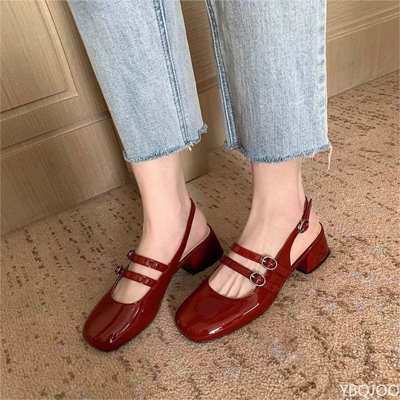 Ladies' Single Shoe Retro French Sweet Wine Red Design Sense Commuting Thick Heel Mary Zhen Fang Follow-up Shoes Zapatos Mujer
