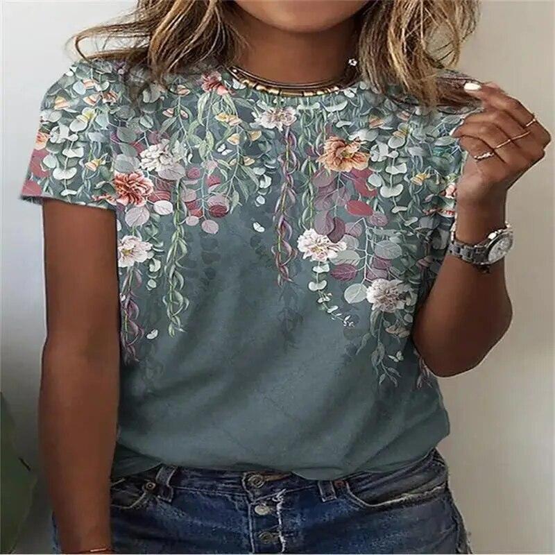 

New Colorful Flower Floral 3D Print T-Shirts Women O-Neck Short Sleeve T Shirt Streetwear Y2k Harajuku Tees Tops Female Clothing XL