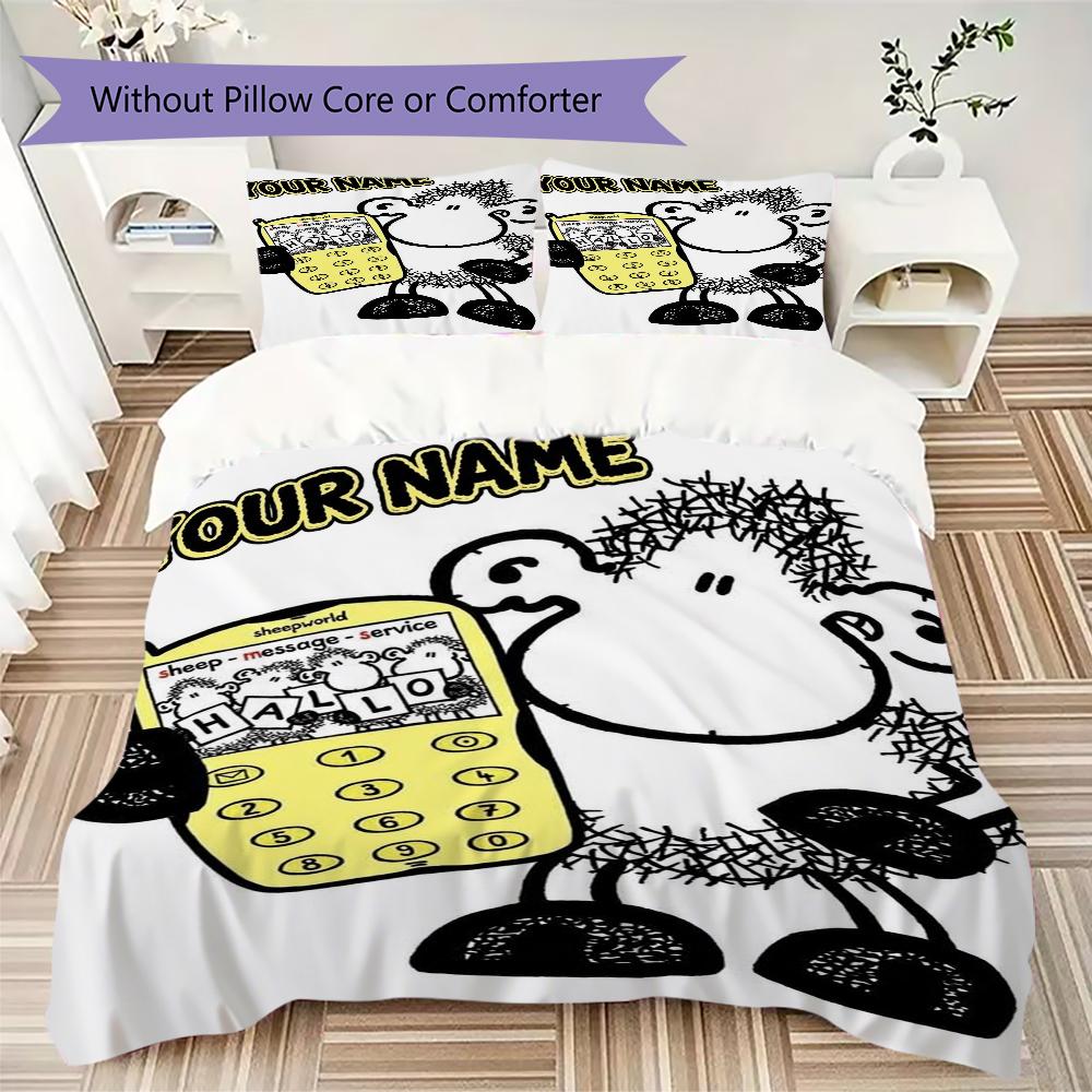 Custom Name Sheepworld Pattern Bedding Uilt Set Uilt Cover Pillowcase Home Decoration Birthday Gift (1*duvet Cover+2*pillowcase Without Core)