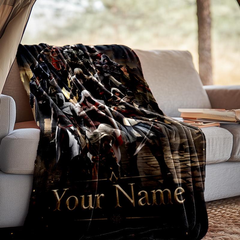 Custom Name Creed Game Throw Blanket - Perfect for Couch, Bed, Office, and outdoor Travel - Ideal Gift for Christmas & Holidays