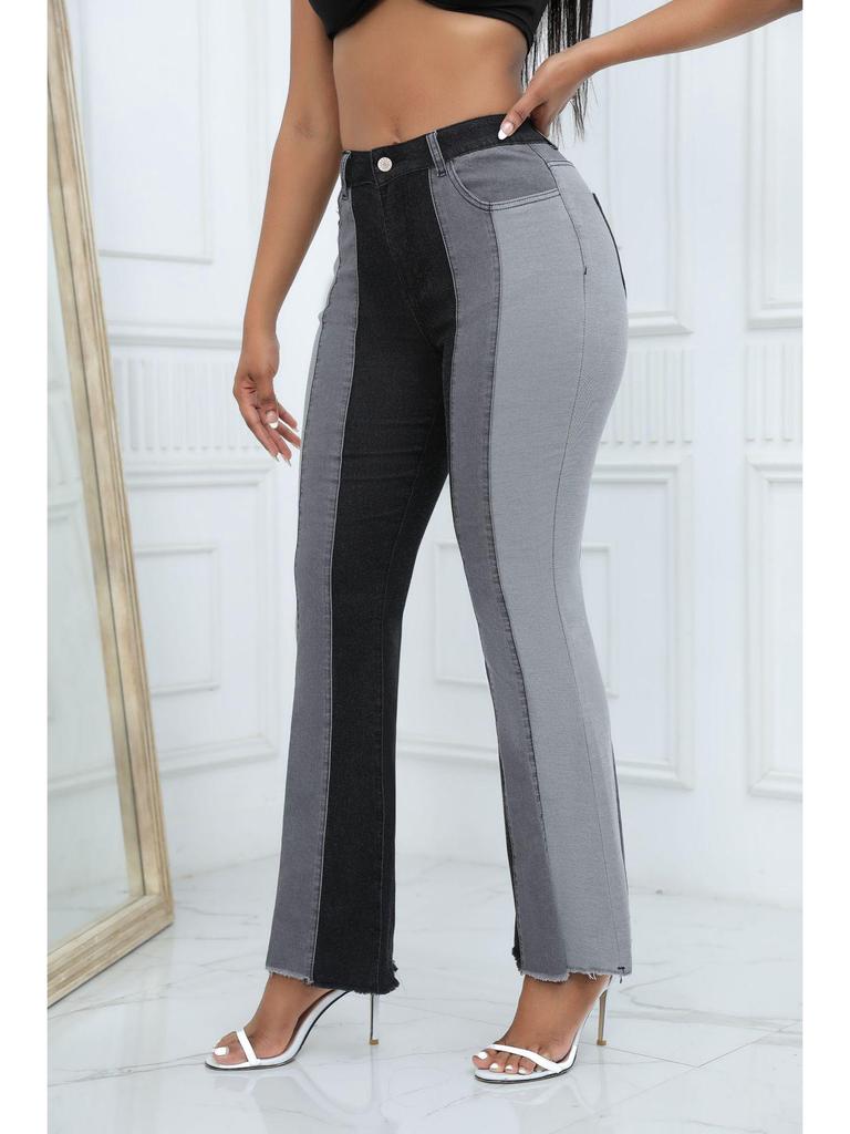 2026 Women's European American Flare Wide-Leg Jeans with Patchwork Elastic Fashion