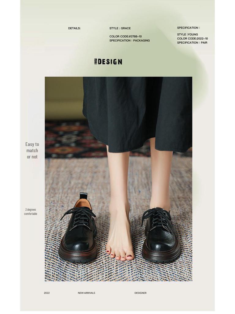 Women's 2024 Spring/Summer Retro Lace-Up Loafers - Thick Sole, Round Toe, Chunky Heel In British Style