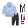 Boys' White and Blue Long-Sleeved Shirt & Black Long Pants Set Performance Costume