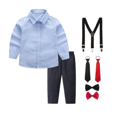Jungen Weiß-Blau Langarmhemd & Schwarze Lange Hosen Set Performance Kostüm
