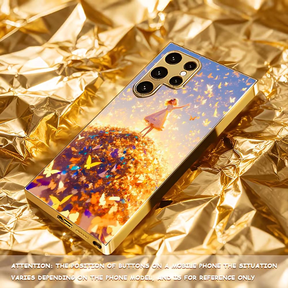 Butterfly Protective Cover Girl High-end Electroplating Glass PhoneCase for Samsung Galaxy S26 S25 S24 S23 S22 S21 FE,Ultra,Plus