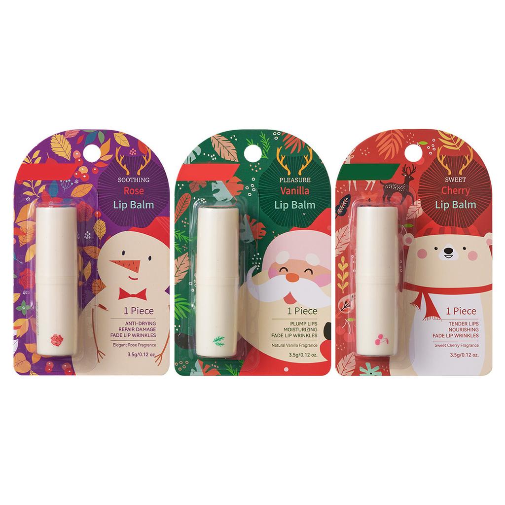 Set 3 Balsamuri de Buze Parfumate, Cadouri de Crăciun pentru Femei Bărbați, Îngrijire Hidratantă pentru Festivalul de Sărbători