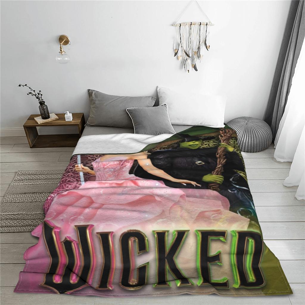 Wicked Elphaba & Glinda Tonal Knitted Blanket Magic Movie Flannel Throw Blankets Bedspread Soft Warm Breathable Plush Thin Quilt