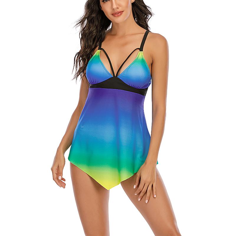 

New Ladies Gradient Skirt Split Large Size Swimsuit Swimwear XXXXXL зелений