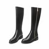 Krazing Pot Cow Leather Autumn Winter Shoes Thick Med Heels Big Size 45 Size 44 Zipper Decoration Concise Style Women Keep Warm Knee Boots