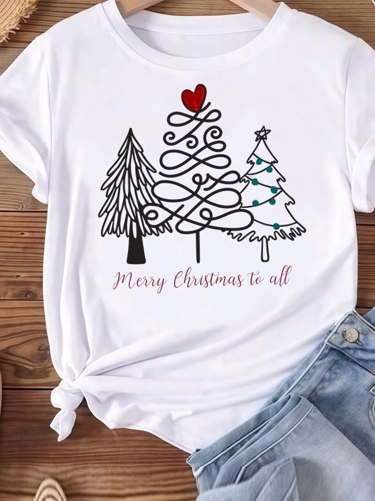 (Asian Size) lovely happy new year Women's Top T Tee merry Christmas festival O-neck Clothing  Print Fashion ladies Graphic T-shirts