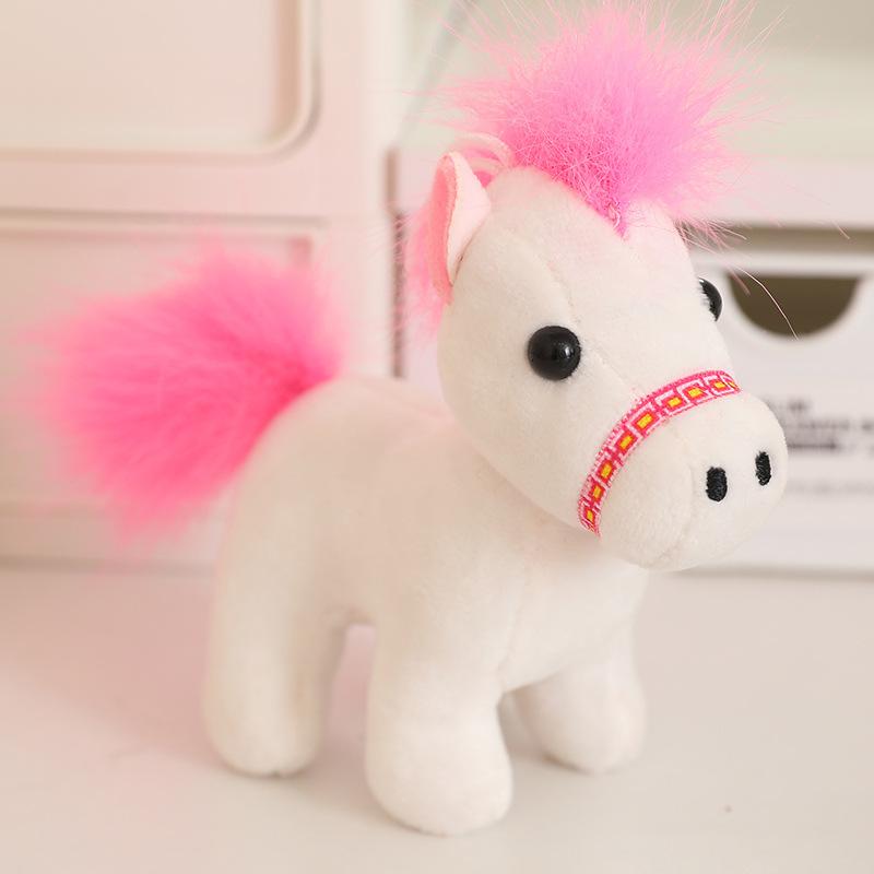Cute Fluffy 12Cm Pull Rope Wag Tail Horse Plush Toy Keychain Cartoon Soft Stuffed Doll Pendant Car Key Backpack Bag Accessories