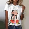 Modern and Beautiful Girl Fashion Women's Christmas and New Year T-shirt Clothing Printed Pattern Ladies Round Neck Short Sleeve