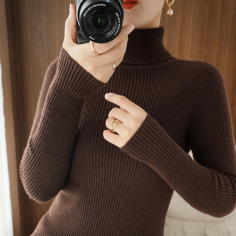 Women's Striped Turtleneck Sweater - High Neck, Long Sleeve Knit Top, Autumn/Winter Base Layer.