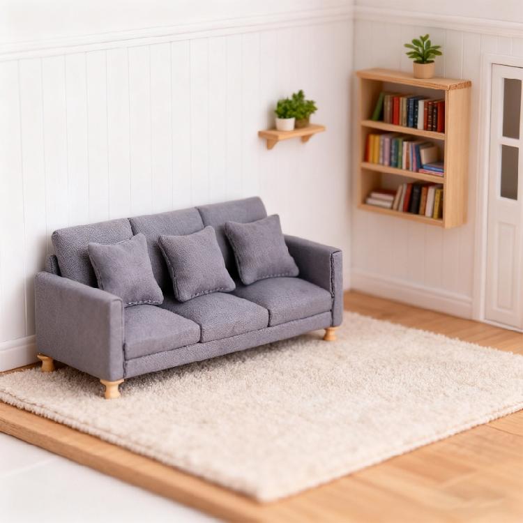 Realistic Sofa Model Figure with Three Seats Design Miniature Furniture for 1/12 Scale Doll House Scene Landscape Props