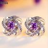Amethyst Four-Leaf Clover Silver Stud Earrings - 999 Silver Korean Style