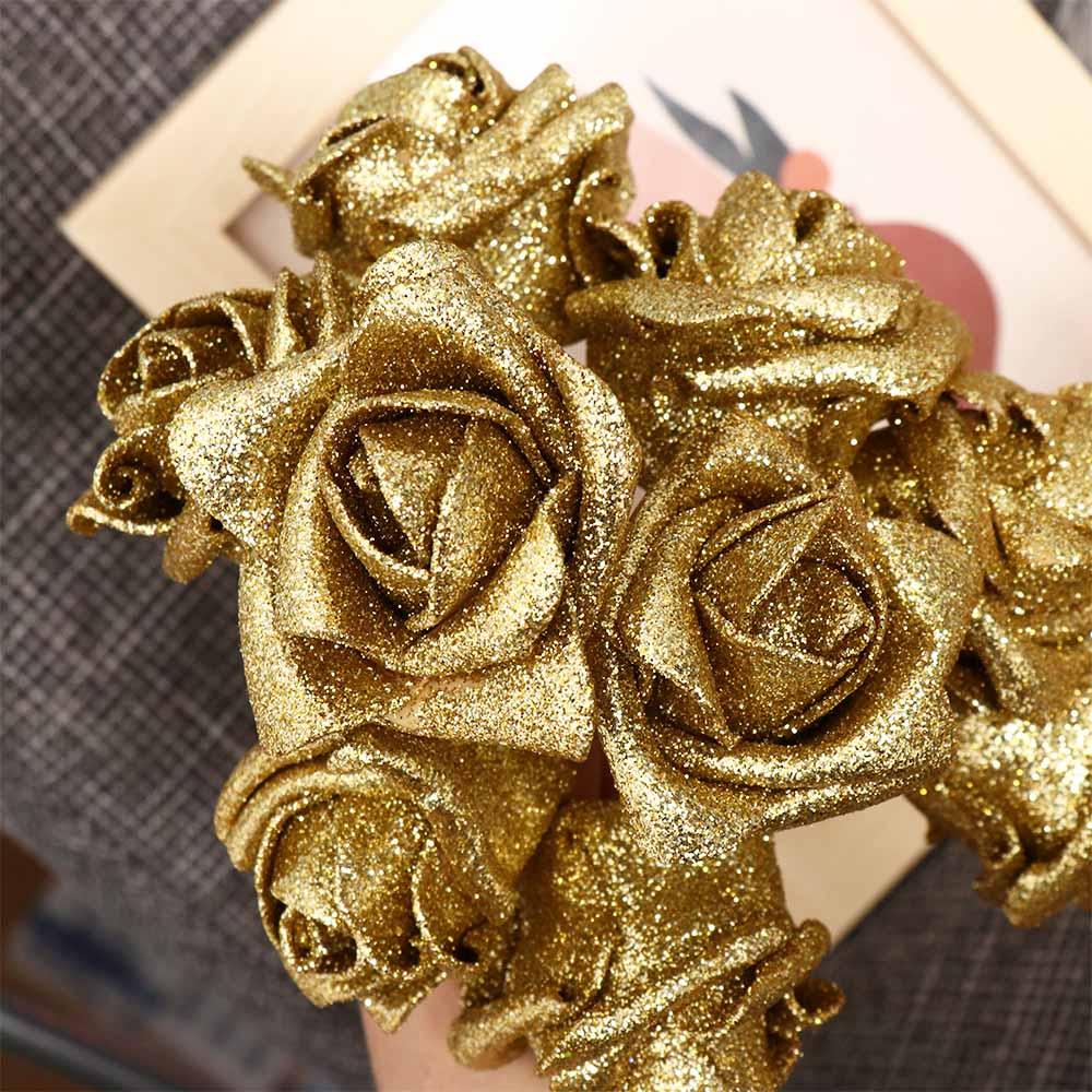 10pcs with Glitter Powder Wedding Party Decor Bride Bouquet Artificial Roses Decoration Artificial Flowers Foam Roses