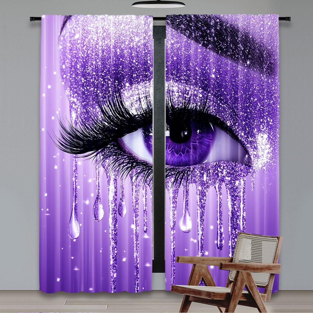 2 stk Estetiske Gardiner med Øyevippetrykk Vakker Vindusdekorasjon For Soverom Kontor Kjøkken Stue Arbeidsrom Og Hjemmedekor