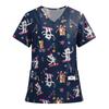 Women's Fashion Printed Short Sleeve V Neck Pattern Tops Pocket Working T-shirts