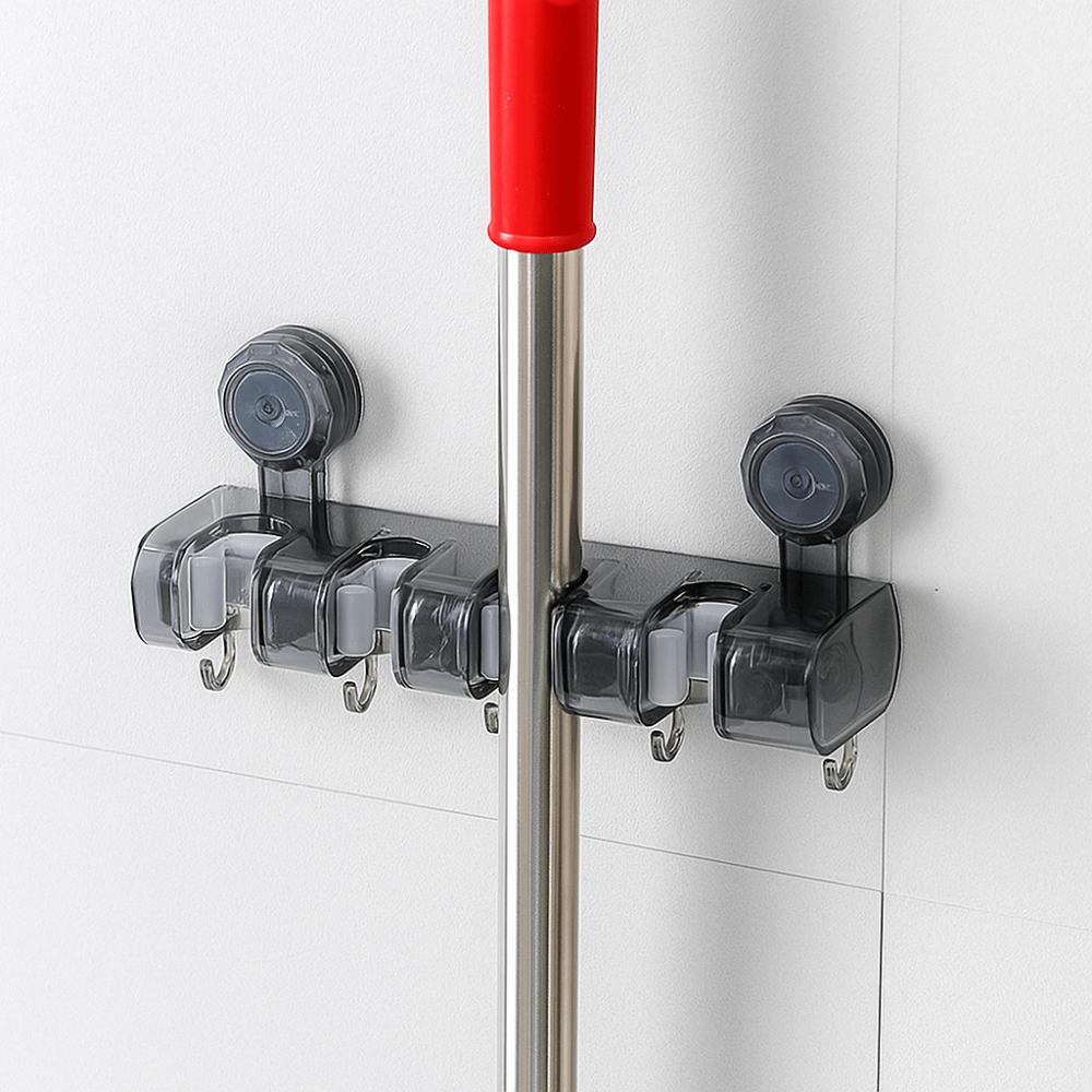 Practical Free Hole Mop Clip Multi-Purpose Wall Mount Suction Cup Hooks Light Luxury Plastic Bathroom Storage Hooks Kitchen