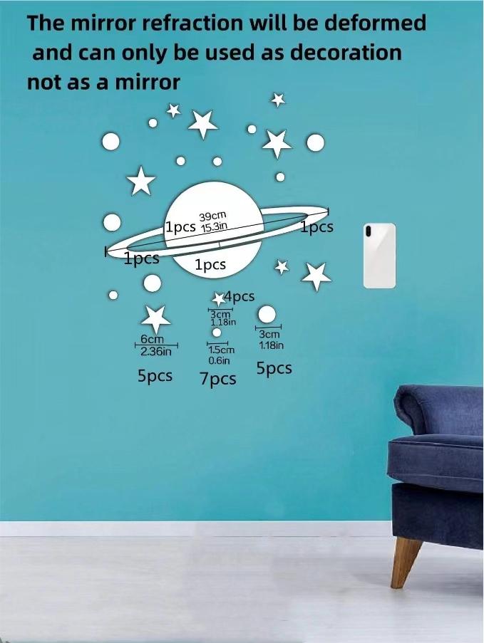 3D Mirror Wall Sticker Acrylic Star Moon Planet Mirror Mural Acrylic Decals Bathroom Mirror Wall Stickers For Kids Room Decor