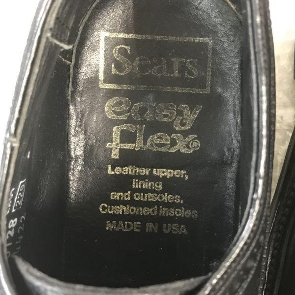 Sears USA 70s Vintage Easy Flex Leather Long Wingtip 9.5D 27.0-27.5 Black Dress Shoes(USED)