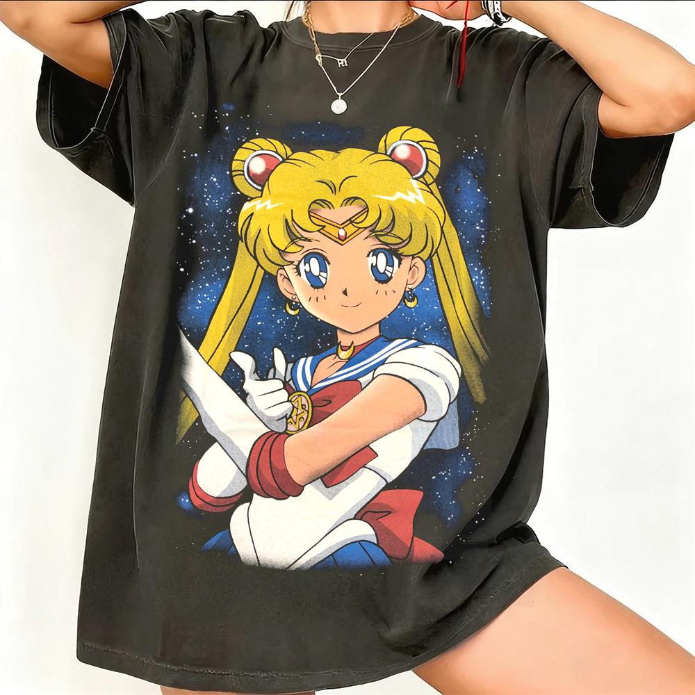 

Sailor Moon Ретро 90-х Аниме Графическая Футболка Летняя Хлопковая Унисекс Женская Футболка Уличная Одежда Повседневный Тренд Короткий Рукав Пара Хип-Хоп Топ S