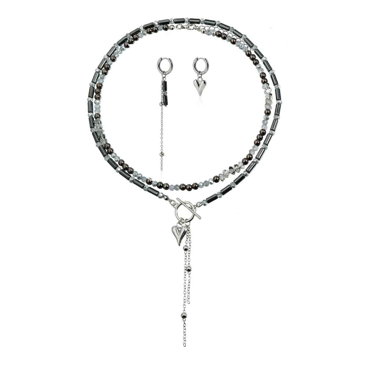 

Love Heart Pendant Tassel Necklace for Women Creative Punk Ethnic Beads Earrings Jewelry Gifts