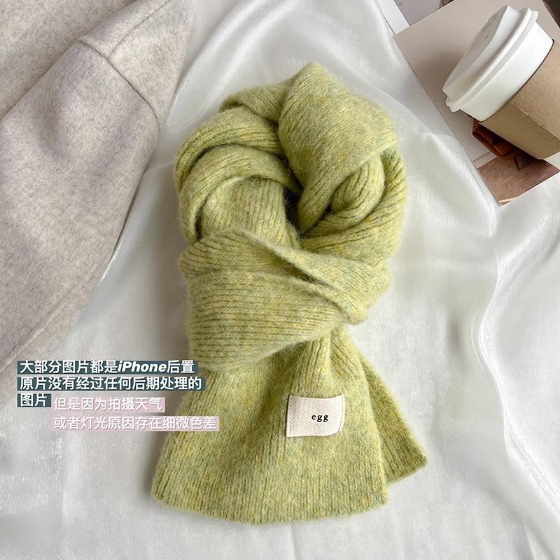 Korean Colorful Solid Mohair Knitted Scarf Women Men Autumn Winter Style Fashionable Soft Warm Thick Knitted Scarves Male Female
