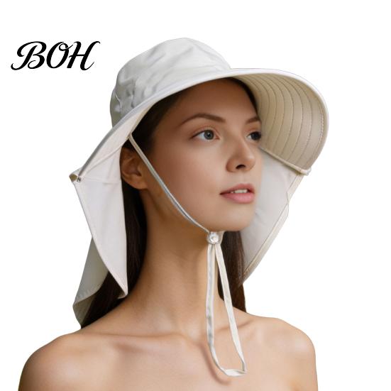 Atmungsaktiver Polyester-Sonnenhut für Damen mit Nackenschutz, breiter Krempe, faltbar, UV-Schutz, Strandhut, für Reisen, Wandern, Pendeln, leichte Sommer-
