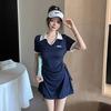 [Real Shot] French College Style Polo Collar Hip Dress Pleated Summer New Women's Clothing Versatile and Thin Short