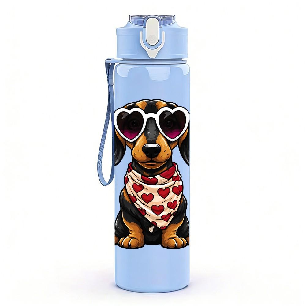 1PC Sunglasses Dachshund Cool Dog Print 750ml Color Plastic Sports Water Bottle Leakproof Flip Straw Lid Suitable for Sports Office Home Use