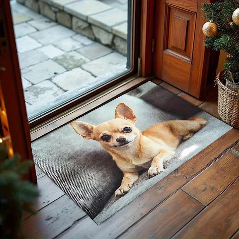 Three Adorable Chihuahua Puppies In A Basket Print Doormat for Decorating Your Bedroom, Living Room, or Kitchen Floor Mat