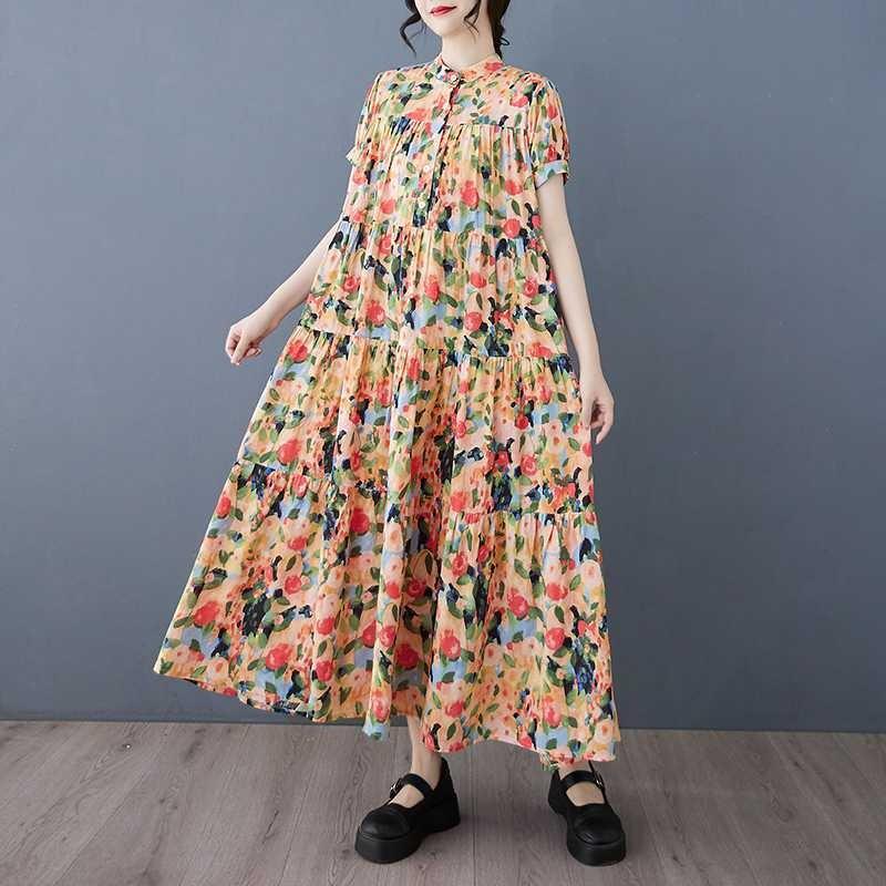 2025 Summer New Women Loose Large Size Fashion Printing Slim Long Big Swing Skirt